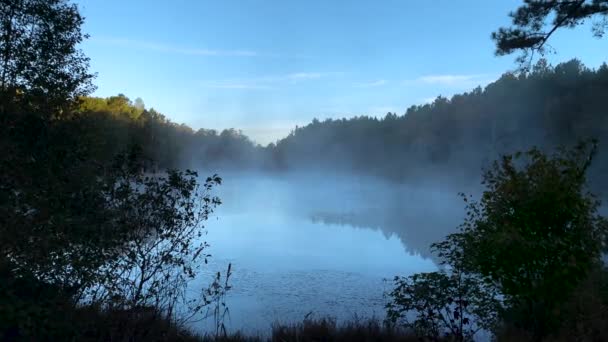 Niebla Rodando Pequeño Lago Niebla Movimiento Rápido Las Zonas Rurales — Vídeos de Stock