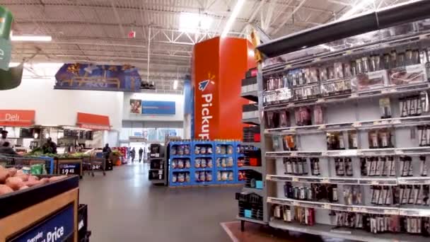 Evans Usa Walmart Retail Store Interior Thanksgiving Shoppers Pan Produce — Vídeo de stock