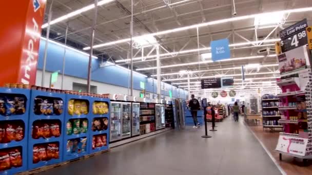 Evans Usa Walmart Obchod Interiér Obchodu Díkůvzdání Nakupující Pan Přední — Stock video