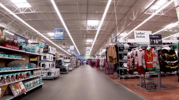 Evans Usa Sklep Detaliczny Walmart Wnętrze Dziękczynienia Klienci Puste Głównej — Wideo stockowe