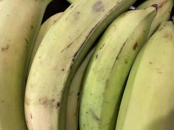 Rangée Plantains Exposés Dans Magasin Close — Photo