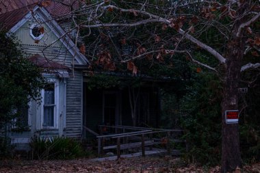 Georgia 'nın kırsalında terk edilmiş, harap olmuş korkunç bir ev.