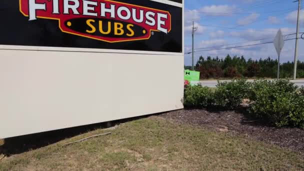 Grovetown Usa Firehouse Subs Restaurante Street Sign Traffic — Vídeo de stock
