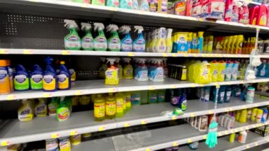 Augusta, Ga USA - 01 09 22: Walmart empty shelves supply chain issues cleaning section lysol