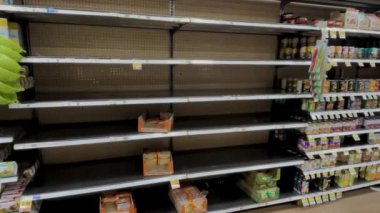 Grovetown, Ga USA - 01 15 22: Georgia snow scare Kroger retail grocery pan of hard shopped ramen soup section