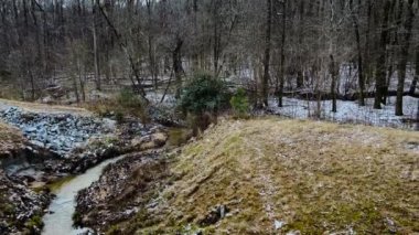 Kolombiya Eyaleti, Ga USA - 01: 22 22: Ormanın üzerinde akan bir nehir örtüsünün Gürcistan 'da nadir görülen karı