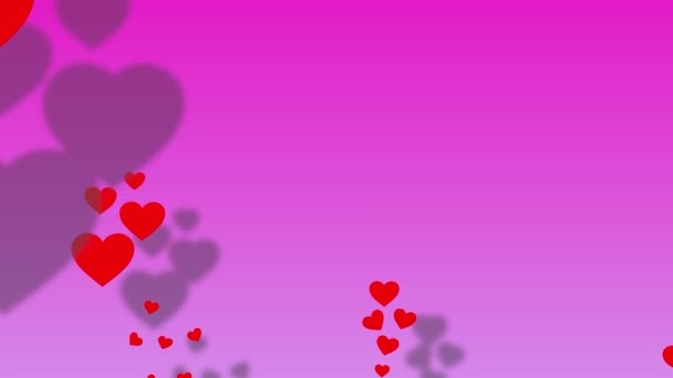 Valentine Movimento Gráfico Corações Vermelhos Fundo Rosa Sombras — Vídeo de Stock