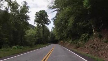 POV FPV Helen Ga Unicoi 'yi dağlarda gezdiriyor virajlı yolda trafik yok