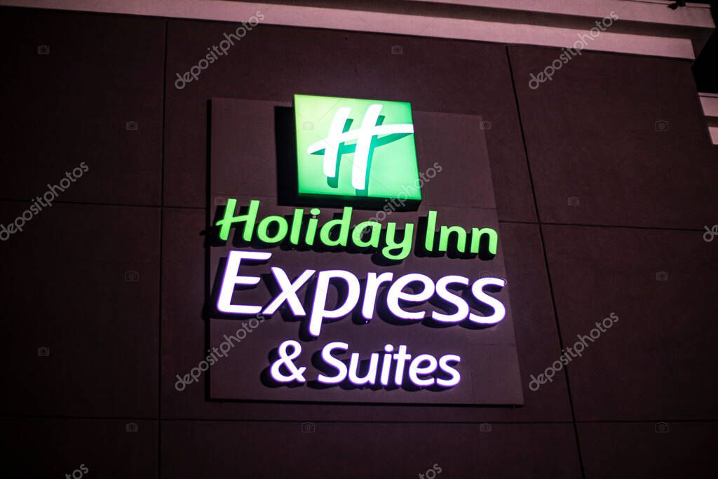 Augusta, Ga USA - 12 22 20: Holiday Inn express sign at night Belair road