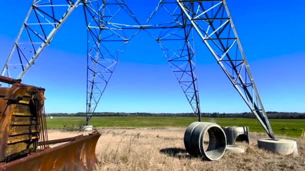 Burke County Usa Georgia Countryside Power Tower Wires Tiled — стокове відео