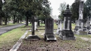 Augusta, Ga USA - 03 10 22: 1800 tarihli Magnolia Mezarlığı Augusta Georgia köşesi Pan büyük ortaçağ tarzı taş heykel