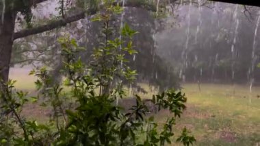 Burke County, Ga USA - 05 06: 22: Şiddetli fırtınalar yoğun yağmur verandası manzarasını silip süpürüyor