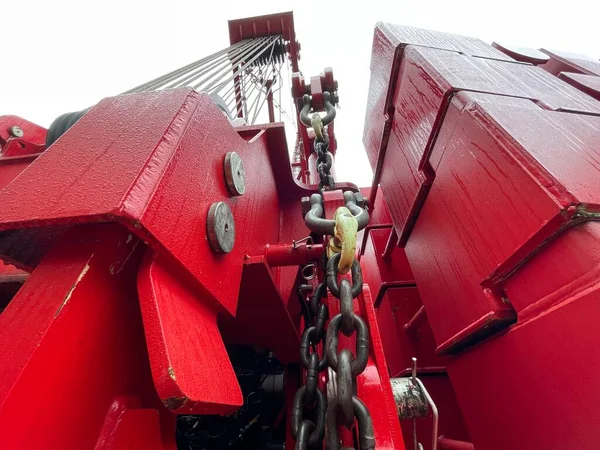 Augusta Usa Manitowoc Red Crane Bauszene Bewölkt Regnerischer Tag Aus — Stockfoto