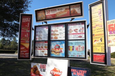 Augusta, Ga USA - 07 25 21: Krystal Burger drive thru menu with prices