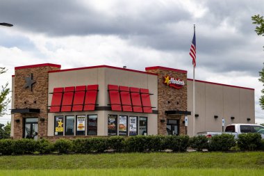 Augusta, Ga USA - 07 25 21: Hardees fast food restaurant corner view
