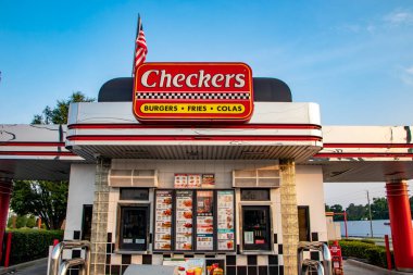Augusta, Ga USA - 07 25 21: Checkers fast food restaurant exterior front of building clipart