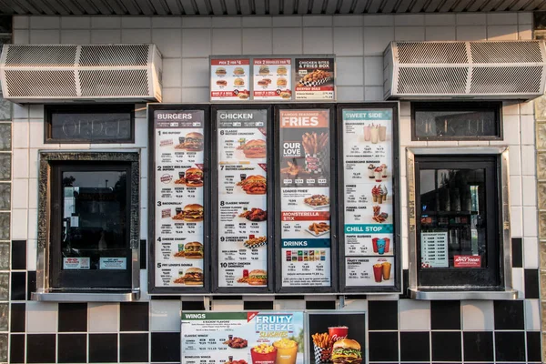 Augusta Usa Checkers Fast Food Restaurant Exterior Menu Prices — Foto Stock