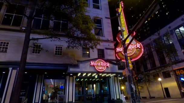 Atlanta Usa Downtown Atlanta Night Hard Rock Cafe Restaurant Traffic — Stockvideo
