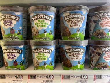 Grovetown, Ga USA - 05 18 22: Ben and Jerry's Ice Cream retail store shelf price tag front view