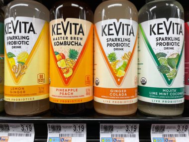 Grovetown, Ga USA - 05 10 22: Retail store Kevita Kombucha probiotic drink variety price tag