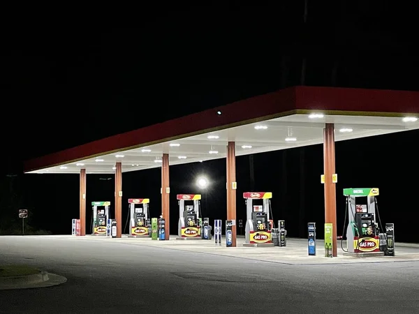 Grovetown Usa Gasolinera Iluminada Por Noche Gas Pro Columbia Road —  Fotos de Stock