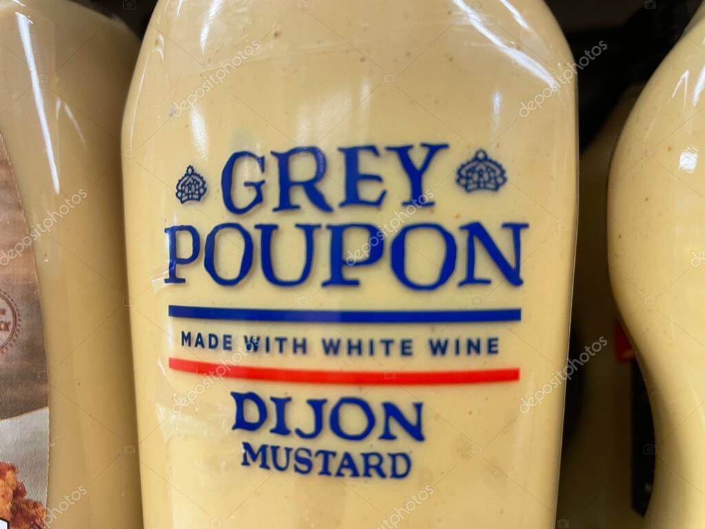 Grovetown, Ga USA - 05 18 22: Retail store Grey Poupon Dijon Mustard front