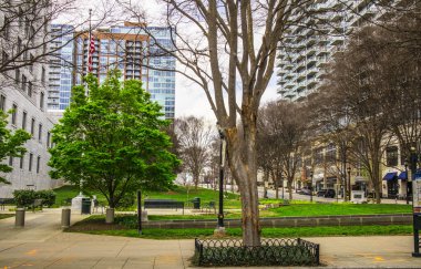 Atlanta, Ga / USA - 03: 19 20: Oturma alanı ve Atlanta Georgia şehir merkezindeki güzel yeşil manzara
