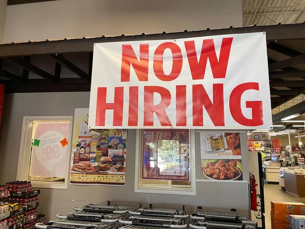 Hephzibah Usa Iga Kjs Retail Store Now Hiring Sign Entrance — Stock Photo, Image