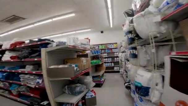 Augusta Usa Family Dollar Retail Store Interior Pov Walking Laundry — 图库视频影像