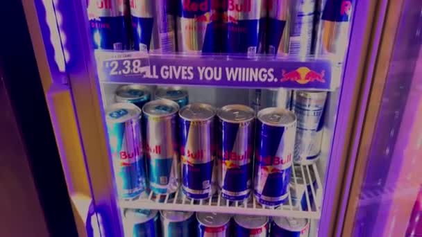 Grovetown Usa Maloobchod Red Bull Displej Chladné Pouzdro Sklopit — Stock video