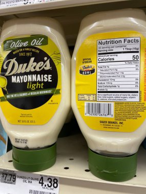 Grovetown, Ga USA - 06 22 22: Retail store Dukes Mayonnaise light squeeze back label