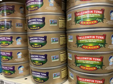 Grovetown, Ga USA - 06 25 22: Retail grocery store Genova albacore canned tuna