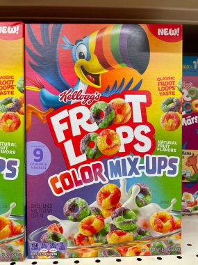 Grovetown, Ga USA - 07 24 22: Retail grocery store Froot Loops color mix ups