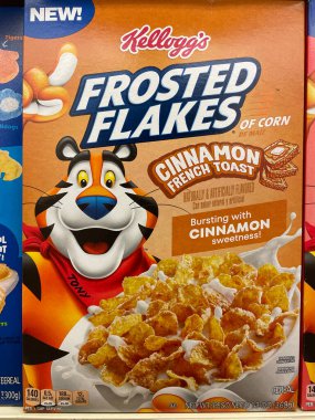 Grovetown, Ga USA - 07 24 22: Retail grocery store frosted flakes Cinnamon french toast cereal