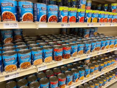 Grovetown, Ga USA - 07 24 22: Retail grocery store Progresso soups rows on shelf