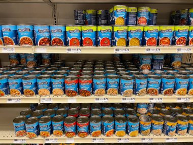 Grovetown, Ga USA - 07 24 22: Retail grocery Progresso soups store front facing rows on shelf