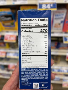 Grovetown, Ga USA - 07 24 22: Retail grocery store can Spam snack kit nutritional facts