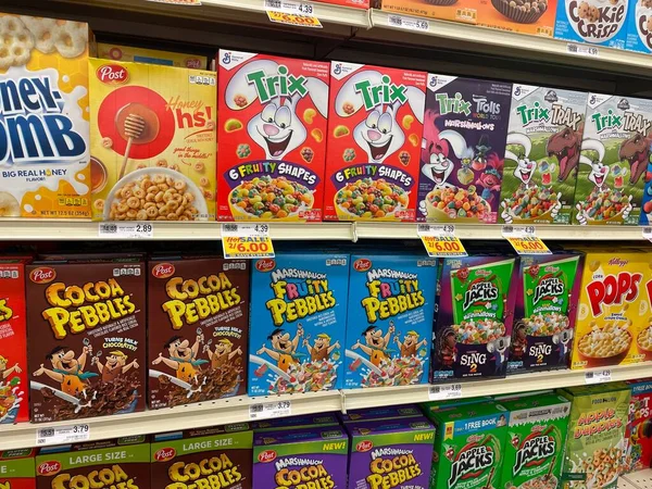 Grovetown, Ga USA - 07 24 22: Retail grocery store cereal section and prices