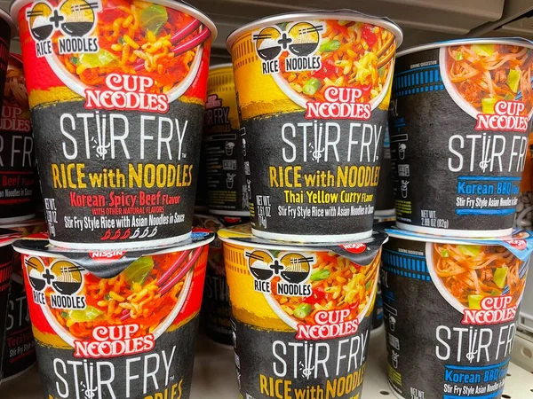 Grovetown, Ga USA - 07 24 22: Retail grocery store Stir Fry noodle cups