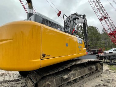 Augusta, Ga USA - 03 19 22: CAT heavy construction machinery back corner view