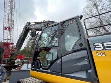 Augusta, Ga USA - 03 19 22: CAT heavy construction machinery looking at cab exterior
