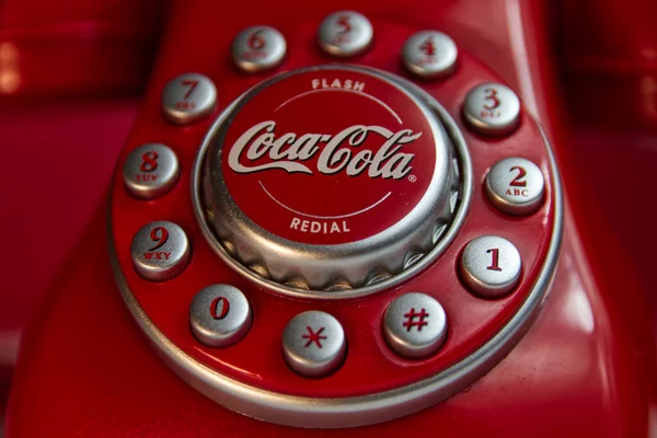 Vintage Coca Cola Red Push Button Land Line Phone Post — Fotografia de Stock