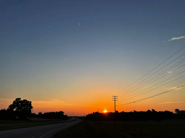 Golden Hour Sun Rise Rural Country Highway Georgia Usa — Zdjęcie stockowe