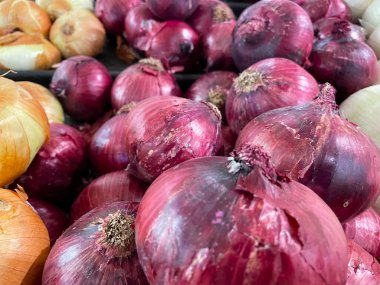 Red onions on display in a retail grocery store Georgia USA