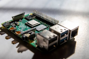 A circuit board with USB ports dark setting