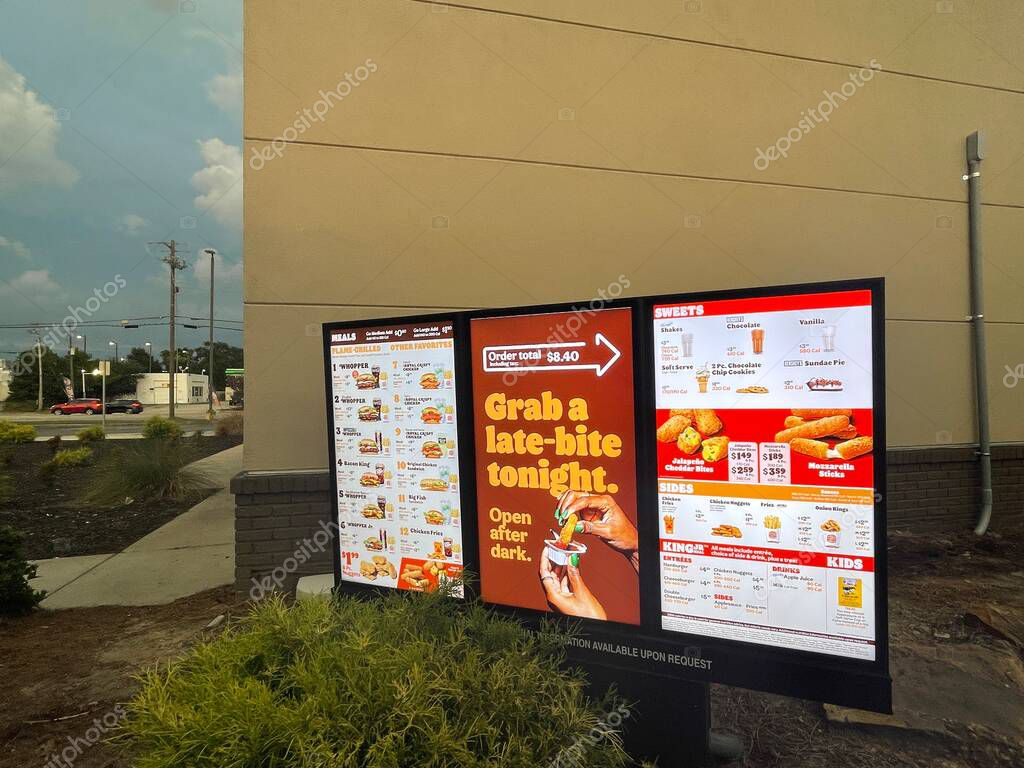 Augusta, Ga USA - 08 17 22: Burger king fast food drive thru menu and prices
