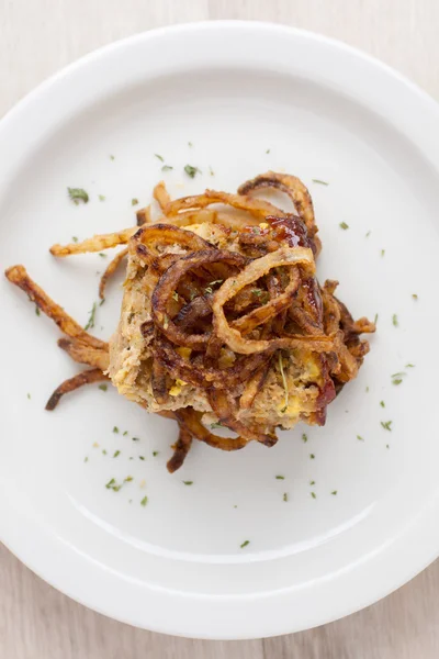 Turkey Meat Loaf with Fired Onion Strings — Stock Photo, Image