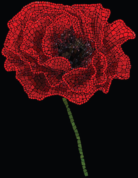 Bud of poppy assembled as a mosaic made of red and green pebbles