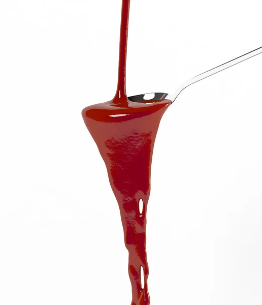 kaşık domates ketçap ya da kırmızı sos akışı