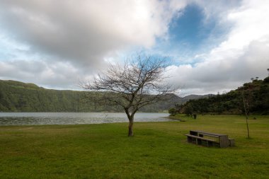 Sete cidades manzarası. Sao Miguel Azores. Portekiz